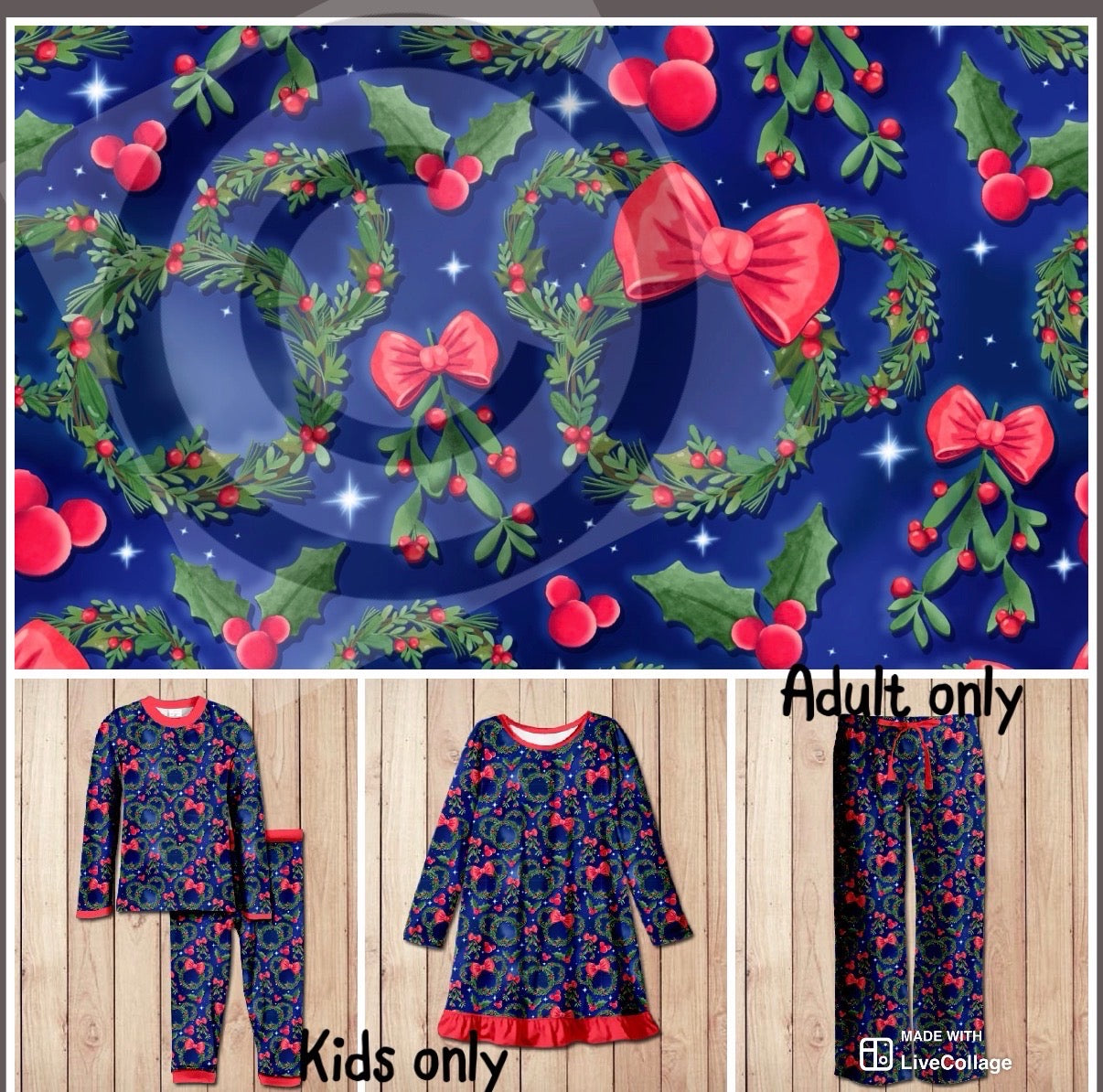 #5642 Christmas mouse wreaths pjs