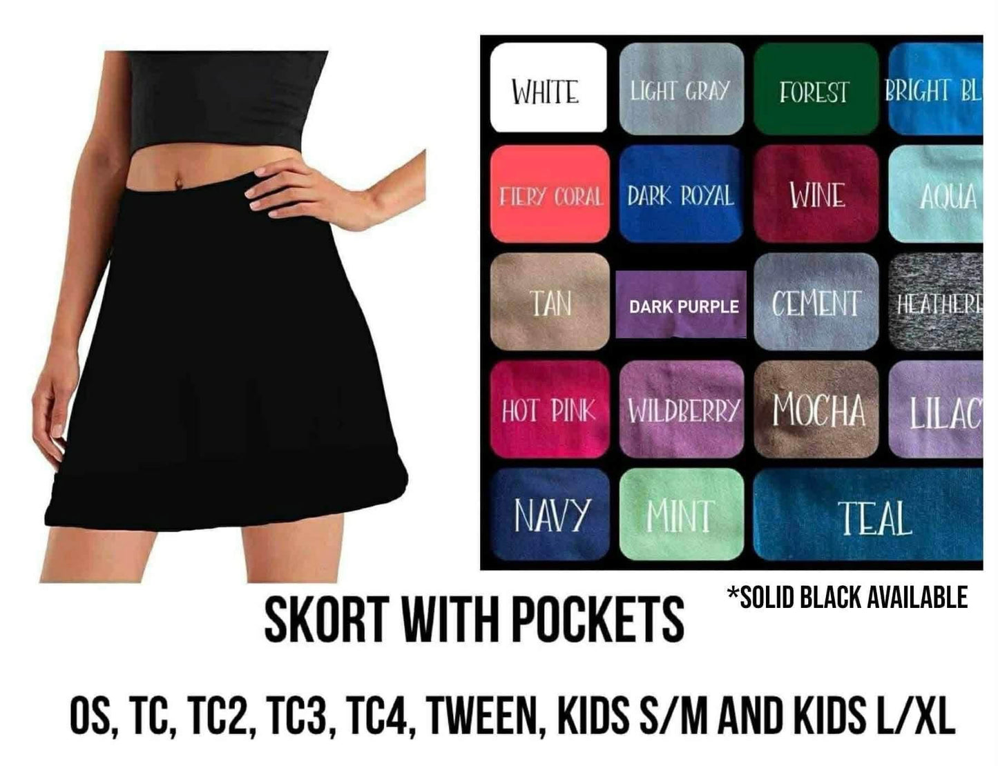 #5746 solid color skorts